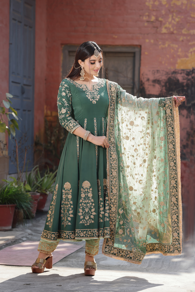 Emerald Green Anarkali Suit With Salwar