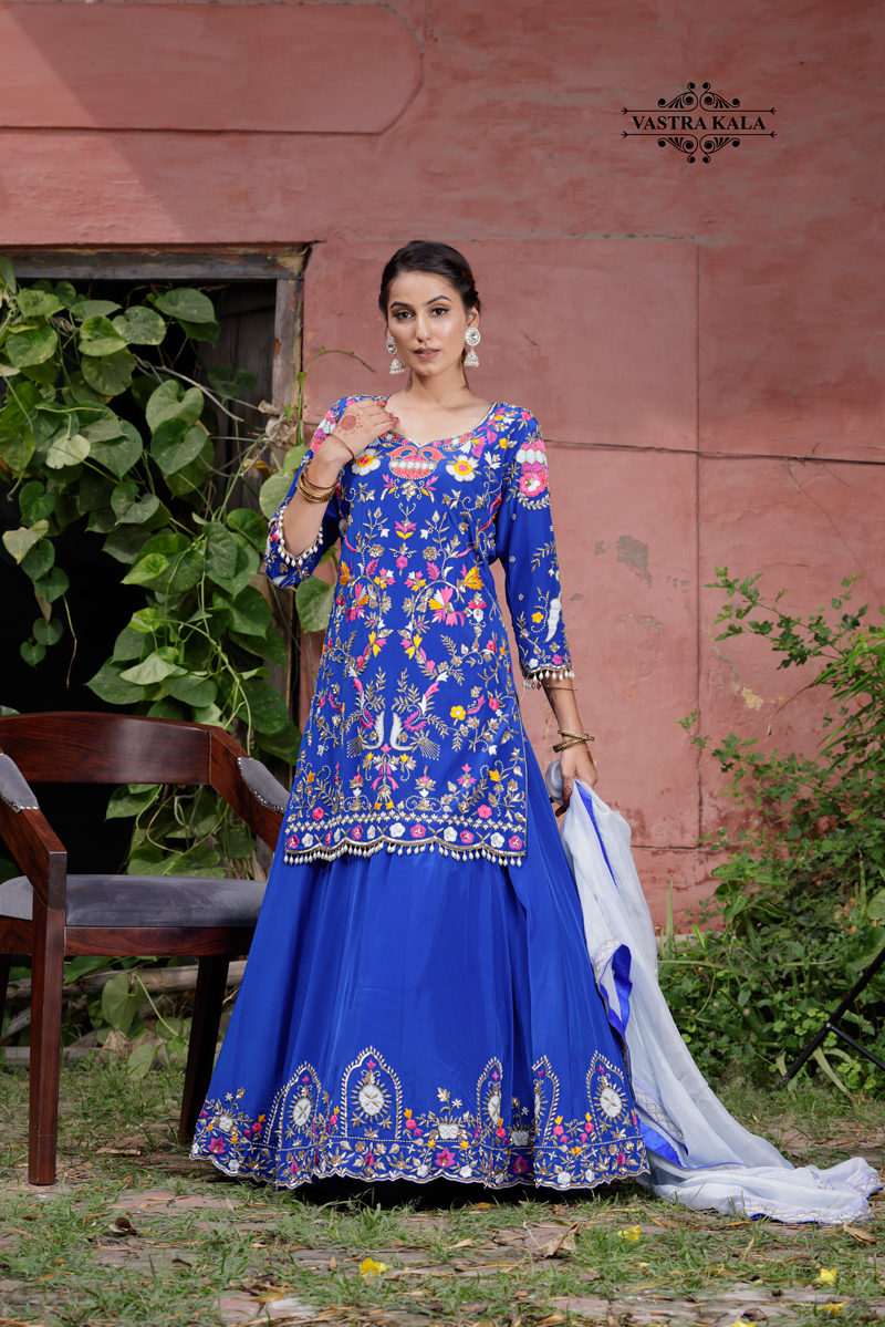 sachin and babi light blue dress Blouson Dress W.Floral Embroidery Royal Blue/Candy – APOELLA main image 0