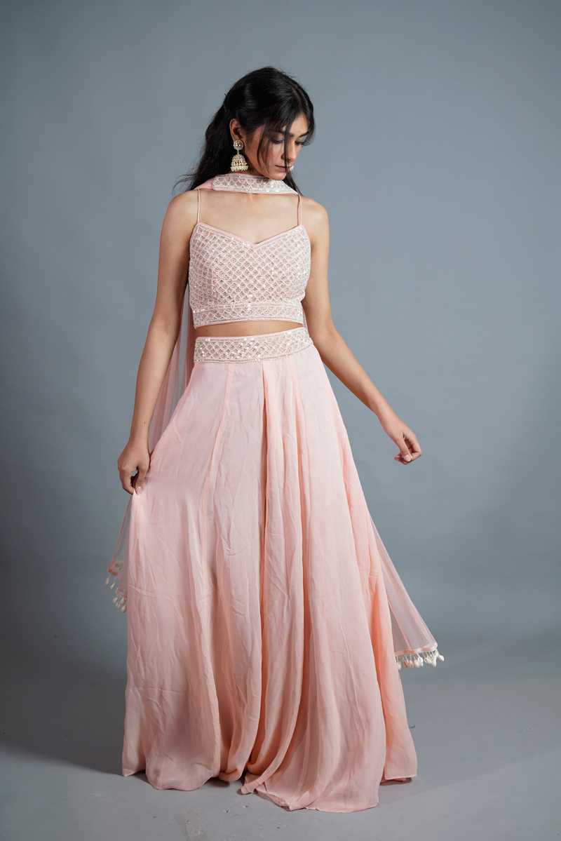 Tulle Bridesmaid Crop Top Yellow Indo Western Party Wear Crop Top And Skirt  Dusty Pink Embroidered Crop Top With Sharara
