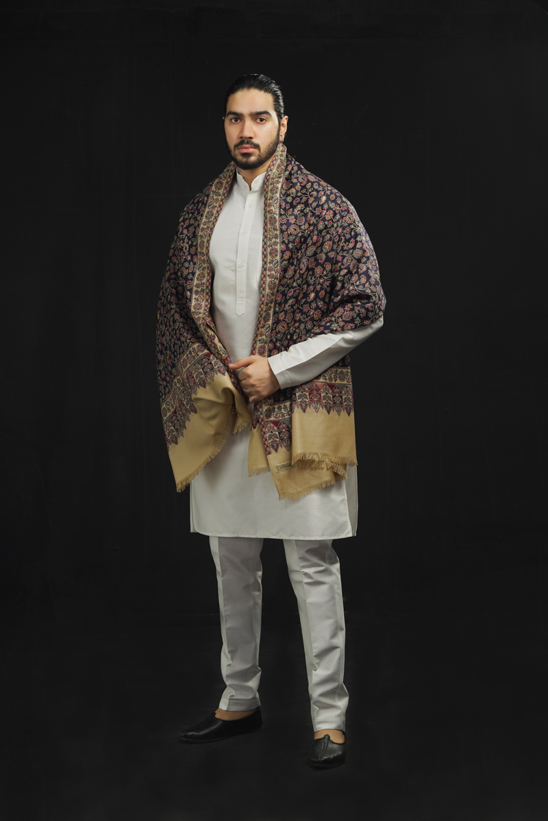 White Kurta Pajama Set With Pashmina Shawl Kurta Pajama Online