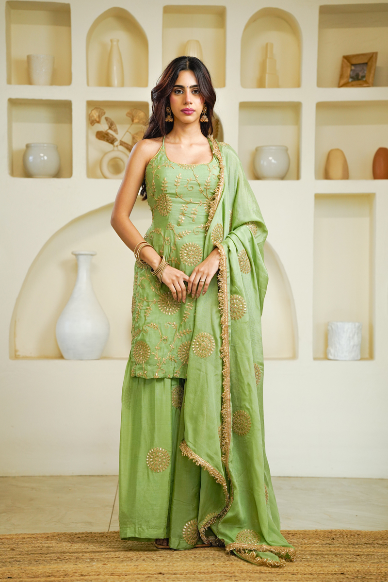 Sage Green Sharara Suit Only in VastraKala Sage Green Sharara Suit Only in VastraKala
