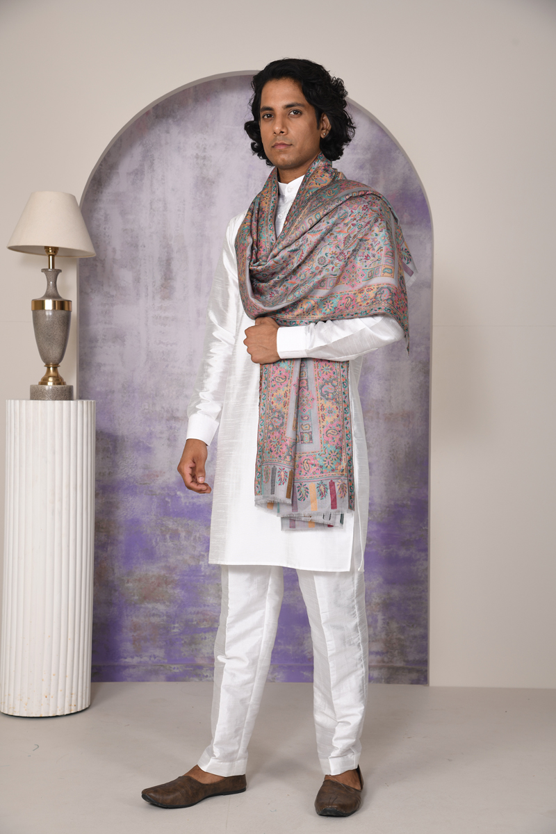 White Kurta Set WIth Shawl For Men Kurta Pajama Online VastraKala