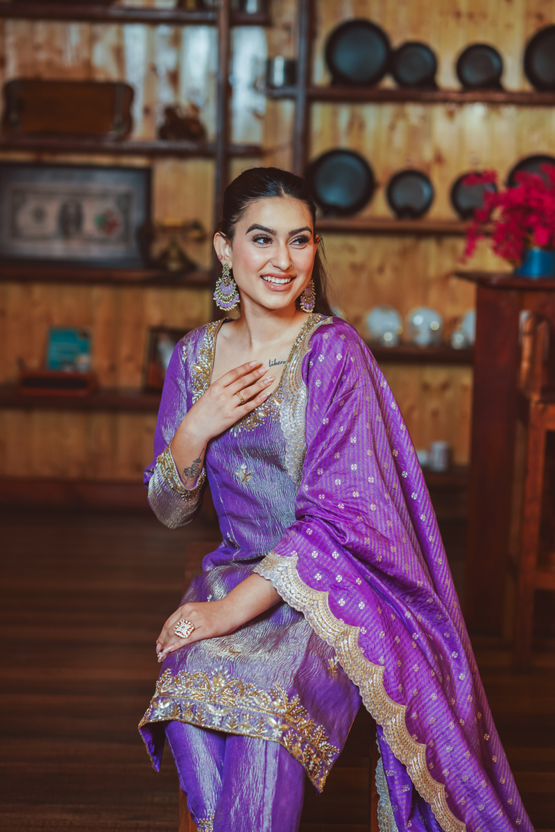 Purple Crush Tissue Pant Suit with Dupatta Salwar Kameez Online